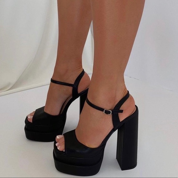 Black Double Platform Block High Heels - Picture 3 of 8